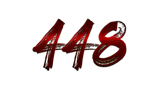 3D blood red number design of 448 on white background.