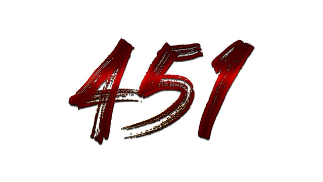 3D blood red number design of 451 on white background.