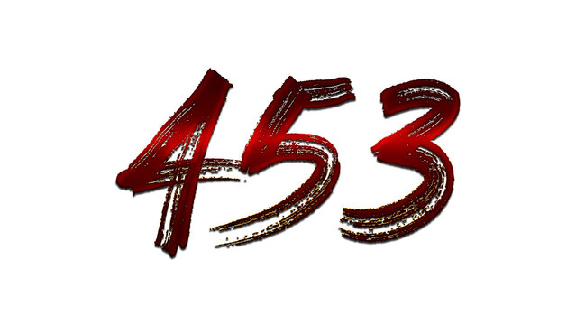 3D blood red number design of 453 on white background.