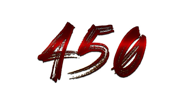 3D blood red number design of 450 on white background.