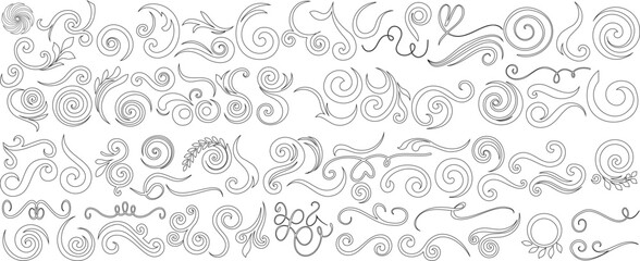Wall Mural - decorative swirl, spiral, floral, filigree, vintage, ornate, curvy vector set. hand drawn doodle ele