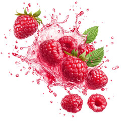 Aufkleber - A cluster of ripe raspberries explodes in a vibrant splash of their own juice against a black background.
