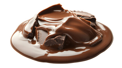 Aufkleber - A close up of melted dark chocolate with chunks of chocolate in it, creating a visually appealing image of rich, decadent chocolate.