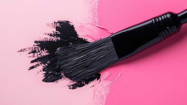 A paintbrush moving from black to rose, symbolizing the process of change, positivity, and creative reinvention