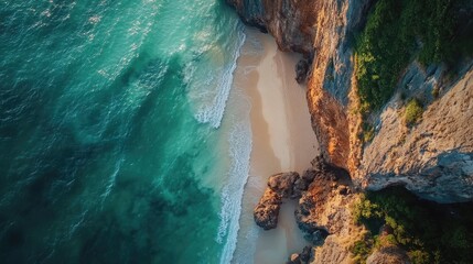 Poster - A stunning aerial perspective of Railay Beach and Phra Nang Cave Beach in Krabi, Thailand, showcasing the pristine beaches and rugged limestone cliffs against the tropical coastline