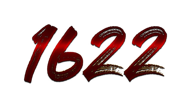3D blood red number design of 1622 on white background.