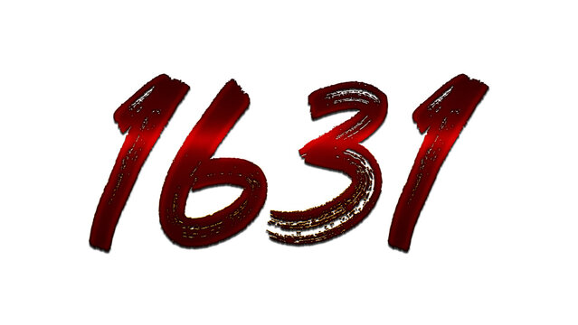 3D blood red number design of 1631 on white background.