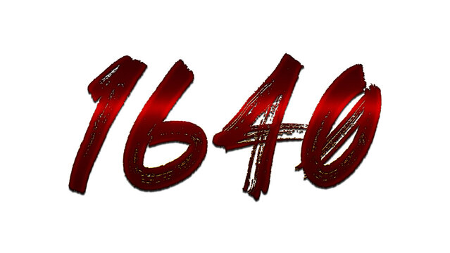 3D blood red number design of 1640 on white background.