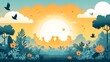 © Ahmad M. - Stylized Sunrise over Savannah with Giraffes and Birds Illustration