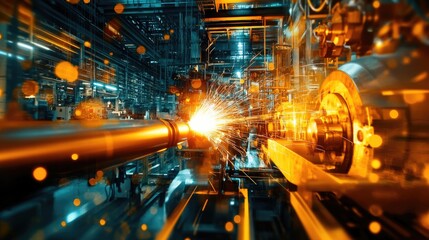 Poster - Abstract industrial imagery with welding and machinery in the background, capturing the essence of manufacturing and engineering, ideal for modern, technological contexts