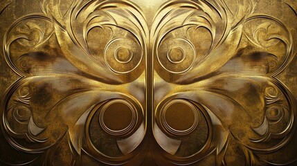 Poster - An elegant Art Deco design in gold featuring geometric symmetry and swirling patterns, evoking a vintage, sophisticated ambiance with intricate details