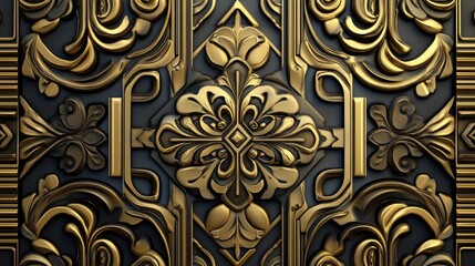 Poster - Art Deco gold pattern with geometric shapes and graceful swirls, creating a refined and vintage ambiance full of elegance and intricate detailing