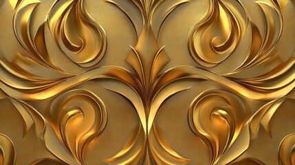 Poster - Art Deco gold pattern with geometric shapes and graceful swirls, creating a refined and vintage ambiance full of elegance and intricate detailing