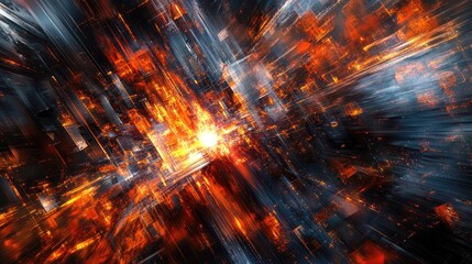 Aufkleber - Dynamic industrial abstract featuring sparks from welding, metallic surfaces, and manufacturing elements, creating an intense and energetic background for production themes