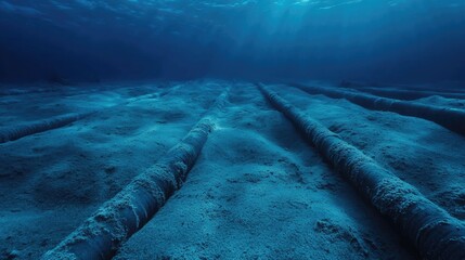 Poster - Fiber optic cables lying on the ocean floor, forming the backbone of global communication networks and symbolizing the far-reaching power of modern technology