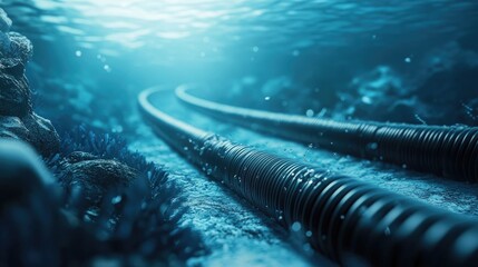 Poster - Fiber optic cables lying on the ocean floor, forming the backbone of global communication networks and symbolizing the far-reaching power of modern technology