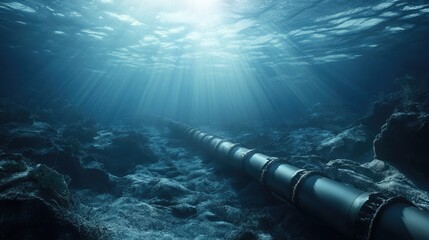 Poster - Fiber optic cables lying on the ocean floor, transmitting global communication signals beneath the sea, highlighting advanced underwater technology