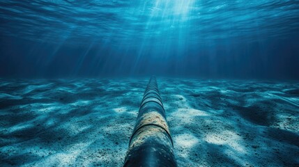 Poster - Fiber optic cables lying on the ocean floor, transmitting global communication signals beneath the sea, highlighting advanced underwater technology