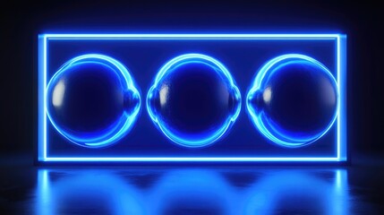 Poster - Futuristic 3D spheres in motion within a sleek frame, illuminated by neon blue, symbolizing abstract connections and innovation