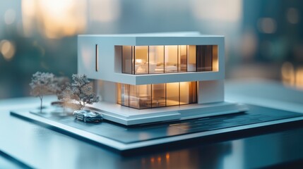 Poster - Future-focused house model, representing the real estate, business, and economic planning opportunities in 2025, with a sleek, innovative design