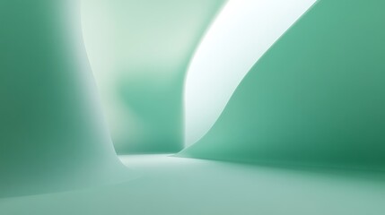 Poster - Abstract Minimalist Background with Soft Curves and Smooth Textures in Cool Mint Green Tone