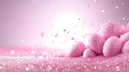 Poster - Pink glittery hearts scattered on a soft, shimmering surface