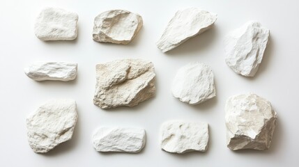Poster - Aesthetic Arrangement of Natural White Rocks and Stones on a Clean Surface, Ideal for Organic Textures, Crafts, or Minimalist Decor in Various Creative Projects