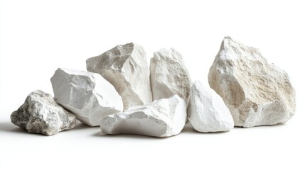Poster - A Collection of Diverse White Rocks and Stones Displayed on a Clean Background, Highlighting Unique Shapes, Textures, and Natural Beauty for Creative Projects