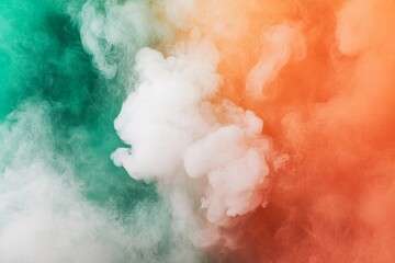 Poster - Colorful smoke in white, green, and red hues blends together against a dark background, creating an abstract and mystical effect with ample copy space