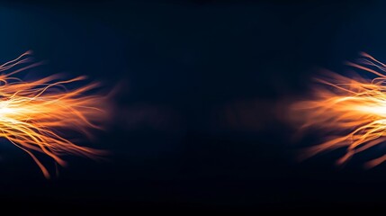 Fototapete - Glowing amber lines weave intricate spirals on a deep navy background, illustrating energy currents and creating a captivating abstract design with ample copy space
