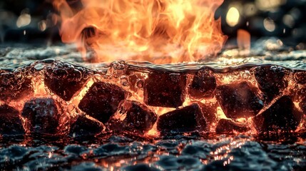 Wall Mural - Fiery Sunset  Abstract Water  Fire  and Rocks