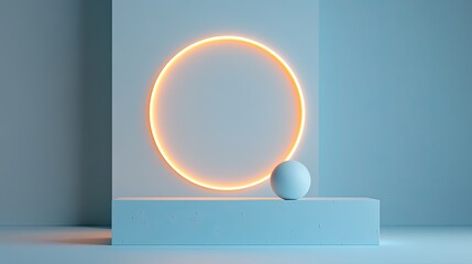 Poster - Soft gradient background in powder blue with a glowing center for a minimalist style.