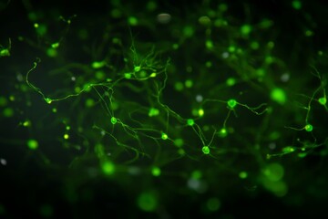 Poster - Close-up view of vibrant nerve cells and neurons highlighted against a dark background, illustrating their complex connections and significance in healthcare