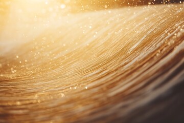 Poster - A golden liquid flows gracefully down a curved surface, where tiny bubbles catch warm light, evoking the beauty of molten amber and creating a serene atmosphere