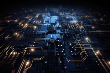 Poster - A detailed view of a glowing tech circuit set against a subtle galaxy backdrop, highlighting the intricate design and vibrant colors, creating an ethereal atmosphere of technology and space