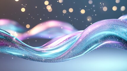 Poster - Abstract Blue and Purple Background with Glowing Waves, Stars, and Futuristic Design Elements