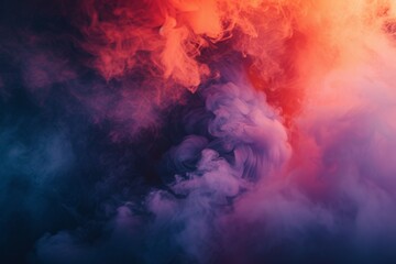 Poster - Dramatic smoke and fog swirling in vibrant colors create an ethereal atmosphere, enhancing the mystery of the surroundings during a twilight hour