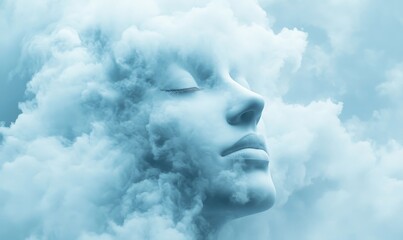 surreal dreaming mind concept art - human face dissolving into white cloud - abstract spiritual medi