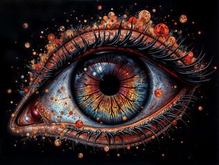 Poster - eye on black background abstract art . Generative AI