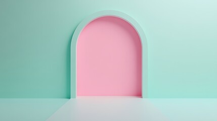 Wall Mural - Minimalist Archway with Pastel Green and Pink Colors for Modern Interior Design Concepts