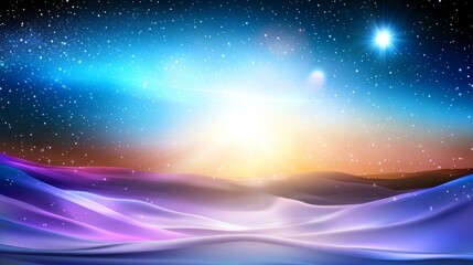 Poster - Abstract Blue and Purple Background with Glowing Waves, Stars, and Futuristic Design Elements