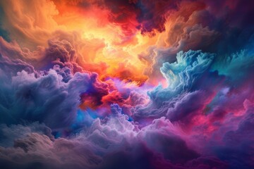 Poster - Vibrant clouds of color swirl together in a breathtaking display of light and shadow, creating an ethereal atmosphere during a serene moment of twilight