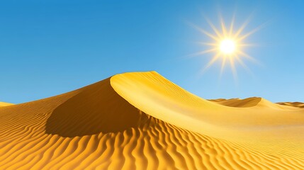 Wall Mural - A desert landscape in the summer golden sand dunes under a bright sun with clear blue sky