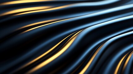 Wall Mural - Smooth flowing abstract pattern with dark tones and golden highlights reflecting light in a fluid motion