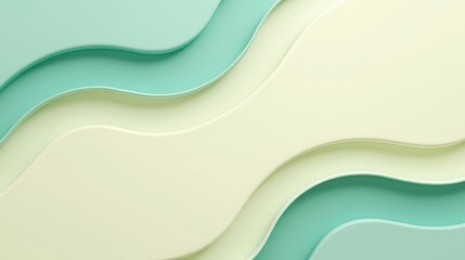 Wall Mural - A minimalist abstract design featuring gentle wave patterns, soothing gradients in light teal and cream, and a smooth, textured surface.