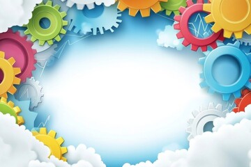 Poster - Colorful Gears and Clouds: A Bright and Innovative Design