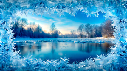 Wall Mural - winter landscape with lake