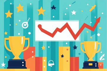 Poster - Successful Business Growth and Achievement: Celebrating Milestones with Trophies and Rising Charts