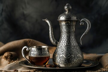 Wall Mural - Arabic coffee pot set teapot mug cup.