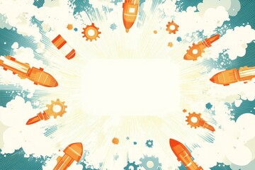 Poster - Orange Rockets and Gears in a Burst of Energy